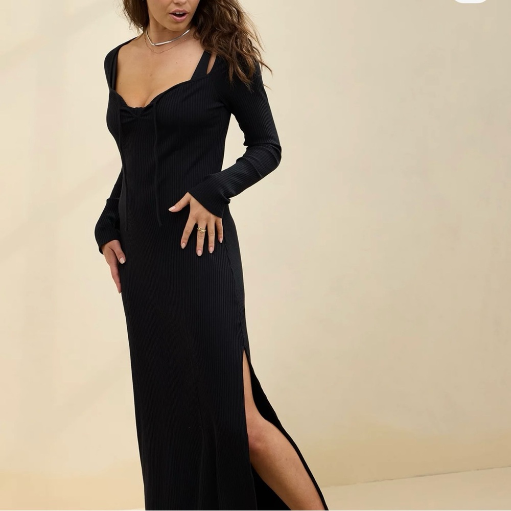 Aerie Black Ribbed Maxi Dress SIZE XS